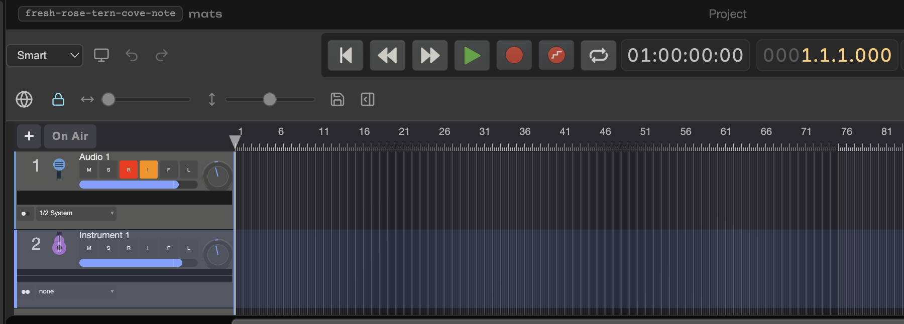 The Plinken timeline — multi-track audio and instruments on one collaborative timeline